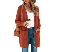 TASAMO Women’s Long Sleeve Color Block Striped Draped Kimono Lightweight Knit Coat(Medium, Rust Red)