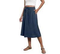 TASAMO Women’s Summer Boho Elastic Waist Pleated A-Line Flowy Swing Beach Skirt Dress with Pockets