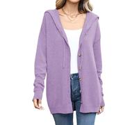 TASAMO Women's 2025 Long Sleeve V-Neck Hooded Cardigan Button Down Lightweight Sweater Chunky Knit Coat