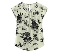 TASAMO Womens Blouses Crew Neck Short Sleeve Chiffon Summer Pleated Tunic Tops Casual Shirts