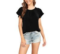 TASAMO Womens Blouses Crew Neck Short Sleeve Chiffon Summer Pleated Tunic Tops Casual Shirts