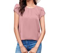 TASAMO Womens Blouses Crew Neck Short Sleeve Chiffon Summer Pleated Tunic Tops Casual Shirts