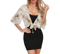 TASAMO Women's Bolero Shrugs Half Sleeve Summer Sheer Cardigan Tie Front Lightweight Tops Evening Dress(Ink Green GB,Large)