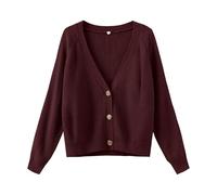 TASAMO Women's Cable Knit Cardigans Open Front Long Sleeve V Neck Button Down Sweater Loose Casual Lightweight Chunky Knitwear Wine Red