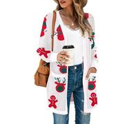 TASAMO Womens Draped Kimono Cardigan Long Sleeve Open Front Casual Knit Sweaters Coat Soft Outwear (Large,Snowman)