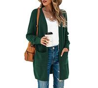 TASAMO Womens Draped Kimono Cardigan Long Sleeve Open Front Casual Knit Sweaters Coat Soft Outwear (Large,Dark Green)