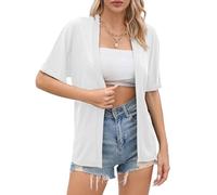 TASAMO Women's Lightweight Open Front Cardigans with Pocket - Summer Casual Elegance（White, Large）