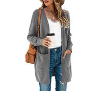 TASAMO Women's Loose Open Front Long Sleeve Knit Cardigans Sweater Blouses with Pockets(Medium,Light Gray)