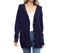TASAMO Womens Open Front Long Sleeve Button Down Cardigans Lightweight Hooded Chunky Knit Sweaters Coat Navy Blue