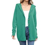 TASAMO Womens Open Front Long Sleeve Button Down Cardigans Lightweight Hooded Chunky Knit Sweaters Coat Lake Green