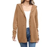 TASAMO Womens Open Front Long Sleeve Button Down Cardigans Lightweight Hooded Chunky Knit Sweaters Coat