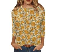 TASAMO Womens Pullover T Shirts 3/4 Sleeve Crew Neck Tops Fashion Basic Tees 2025 Casual Summer Outfits Yellow Green