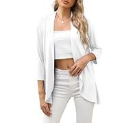 TASAMO Womens Soft Loose 3/4 Sleeve Outwear Cropped Cardigans Ruffles Hem Summer Kimono(Medium, White)