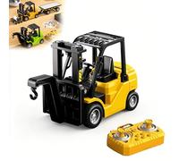 TASBER 1/64 RC Forklift Toy, 2-in-1 Transformable Lift Fork & Hook, Lights & Sounds, Flatbed Tow Truck, Mini RC Construction Vehicle for Kids 4+, Birthday (Yellow)