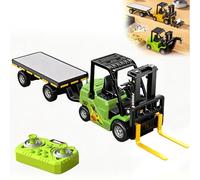 TASBER 1/64 RC Forklift Toy, 2-in-1 Transformable Lift Fork & Hook, Lights & Sounds, Flatbed Tow Truck, Mini RC Construction Vehicle for Kids 4+, Birthday (Green With Pallet)