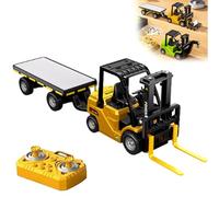 TASBER 1/64 RC Forklift Toy, 2-in-1 Transformable Lift Fork & Hook, Lights & Sounds, Flatbed Tow Truck, Mini RC Construction Vehicle for Kids 4+, Birthday (Yellow With Pallet)