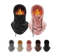 TASBER 3 in 1 Thermal Balaclava Winter Hat Ski Mask, Adjustable Windproof Balaclava Scarf for Women and Men, Winter Fleece Hat Hood with Neck Warmer Snood for Men Women (Black+Pink)