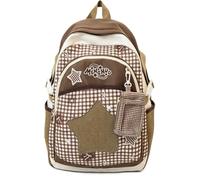 TASBER Aesthetic Backpack for Women, Y2K Star Embroidery Large Capacity Backpack with Detachable Star Pouch, Casual Travel Daypack for College and University，Brown