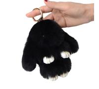 TASBER Bunny Lulu Keychain, Soft Plush Pendant, Cute Rabbit Key Ring Charm, Soft Cute Bunny Keychain Artificial Rabbit Handmade Soft Bunny Pompom Charms (Black)