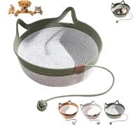TASBER Cat Basket, Handwoven Cotton Rope Cat Basket with Toy Ball, Breathable Foldable Woven Cat Bed for Indoor Cats, Scratch Resistant Pet Bed for Cats and Small Dogs (Green)
