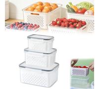 TASBER Fruit Storage Containers for Fridge, Stackable Food Storage Containers with Removable Colander, Stackable Bins for Washing, Draining, and Extended Food Freshness (Grey)
