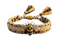 TASBER Handmade Honey Bee Woven Bracelet, Honey Bee Adjustable Bangle Bracelet, Bee Bracelet with Blessings and Hope, Bee Jewellery Gift for Mum, Sister, Friends, Inspirational Nature Bracelet (1PC)