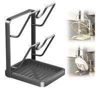 TASBER Kitchen Pot Lid Storage Rack, Pot Lid Holder While Cooking, Pan Lid Cutting Board Holder Storage On Counter, Multifunctional Pots Lids Organizer Rack with Removable Drip Tray (Double Layer)