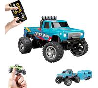 TASBER Mini RC Monster Truck, Mini Monster Trucks USB Rechargeable Underflow with Trailer, 2.4G Remote Control Monster Trucks, 1:64 Scale Monster Truck Remote Control Car with Lights, for Kids (Blue)
