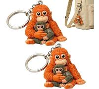 TASBER Protect Punch The Monkey Keychain, 3D Printing Cute Gorilla & Orangutan Toy Keychain, Large Orangutan Plush Keychain Pendant, Orangutan Pendant for Bags, Backpacks, Car Keys (2pcs)