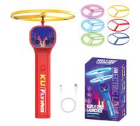 TASBER Rechargeable Flying Disc Launcher, Disc Launching 6 Flying Discs, Interactive Fetch Cat Toy, Kitten Flying Saucers for Pet Training Behavior Development Owner Bonding Time Exercise (Red)
