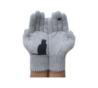 TASBER Thermal Knitted Gloves for Women, Winter Gloves Windproof Stretch Gloves, Cartoon Cat Cute Knitted Glove for Women, Cycling Driving Running (Grey)