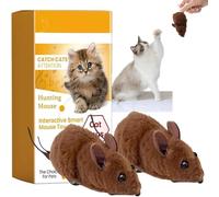 TASBER Wind Up Mouse Toy for Cats, Plush Clockwork Mouse with Twirling Tail, Activated Hunting Game, Plush & Safe Chasing Prank Toy for Indoor Cats, Stimulates Instincts & Exercise (2pcs)