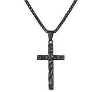TASBERN Hammered Stainless Steel Cross Necklace for Men Rustic Christian Faith Jewelry Gift Gold Black Silver Cross Chain for Teens Son Baptism First Communion Easter 16-24Inches, 16INCH, Stainless