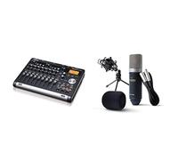 Tascam DP-03SD 8-track Digital Portastudio & Marantz Professional MPM-1000 - Studio Recording Condenser XLR Microphone with Desktop Stand and Cable - For Podcast and Streaming Projects