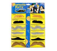 Tash, Self-Adhesive Party Moustaches, Pack of 12, Assorted Colours - Black, Brown, Grey, Fancy Dress Costume Accessories