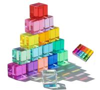 Tashace 20 Pcs Acrylic Gem Cubes Blocks Translucent Rainbow Building Cubes Crystal Educational Sensory Training Stacking Toys for School Supplies Birthday Gifts