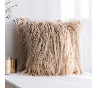 Tashace Set Of 2 Pillow Cases Faux Fur Fluffy Cushion Covers 45 X 45cm Soft Pillow Case Decorative Square Plush Pillowcase For Livingroom Sofa Bedroom(Light brown)
