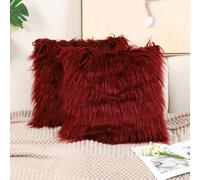 Tashace Set Of 2 Pillow Cases Faux Fur Fluffy Cushion Covers 45 X 45cm Soft Pillow Case Decorative Square Plush Pillowcase For Livingroom Sofa Bedroom(Wine red)