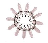 Tashidelek 12 PCS Epoxy Resin Natural Stone Tumbled Chips Hexagonal Bullet Shape Gemstone Pendant Chakra Pointed Pendants for DIY Necklace Jewelry Making(Crystal)