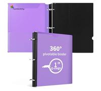 Tashkummy 360 Degree Pivotable Binder, Upgraded 3 Ring Binder 1 inch, Flexible Binders 3 Ring, Foldable Three Ring Binders- Purple