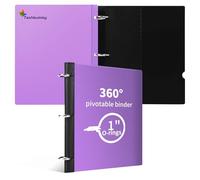 Tashkummy 360 Degree Pivotable Binder, Upgraded 3 Ring Binder 1 inch, Flexible Binders 3 Ring, Foldable Three Ring Binders- Purple