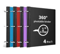 Tashkummy 360° Pivotable 3 Ring Binder, Upgraded Foldable Binders 1 inch 4 Pack, Thin Small Three Ring Binder Fits 8.5" x 11", for Home, School and Office Binders Supplies -Black, Blue, Red, Purple