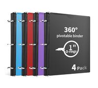 Tashkummy 360° Pivotable 3 Ring Binder, Upgraded Foldable Binders 1 inch 4 Pack, Thin Small Three Ring Binder Fits 8.5" x 11", for Home, School and Office Binders Supplies