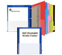 Tashkummy 360 Pivotable Project Organizer, 3 Ring Binder with Colored Tab Dividers, Customizable Front Cover Multi Pocket Folder for Home, School, Office - Blue