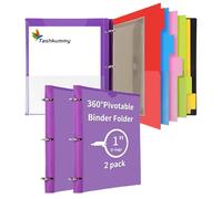Tashkummy 360° Pivotable Project Organizer Binder, 2 Pack Upgraded 3 Ring Binder with Colored Tab Dividers with Pockets, Customizable Cover Multi Pocket Folder Binder for Home, School, Office- Purple