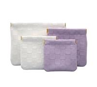 TaShow Travel Makeup Bag, 4Pcs Small Cosmetic Pouch With Squeeze Top Closure Checkered PU Leather Mini Beauty Organizer Portable Flat Make Up Bag For Purse Organization 12x11.5cm And 14x18cm
