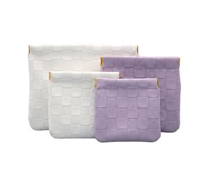 TaShow Travel Makeup Bag, 4Pcs Small Cosmetic Pouch With Squeeze Top Closure Checkered PU Leather Mini Beauty Organizer Portable Flat Make Up Bag For Purse Organization 12x11.5cm And 14x18cm