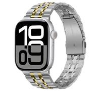 Tasikar Band Compatible with Apple Watch Band 49mm 46mm(Series 10) 45mm 44mm 42mm Men Women Strap Solid Stainless Steel Metal Bracelet Compatible with iWatch SE Series10 9 8 7 6 5 4 3, Silver-Gold