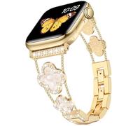 Tasikar Bling Diamond Women Straps Compatible with Apple Watch Band 49mm 46mm 45mm 44mm 42mm 41mm 40mm 38mm Ultra SE Series 10 9 8 7 6 5 4 3 2 1 Lucky Clover Dressy Replacement Bracelet (Gold)