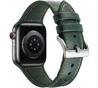 Tasikar Compatible with Apple Watch Strap 41mm 40mm 38mm, Genuine Leather with Soft Silicone Hybrid Design Sport Band Compatible for Apple Watch Series 9 8 7 6 5 4 3 2 SE - (38/40/41mm, Green)